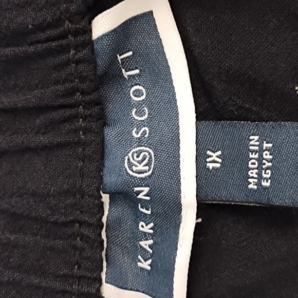 Karen Scott 100% Cotton Dark Black Pull-on Drawstring Cropped Capri Pants - Picture 5 of 12